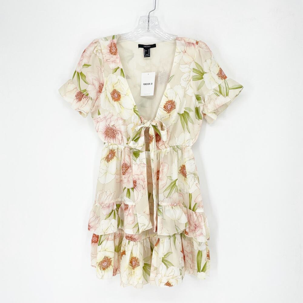 forever 21 Short Sleeve Floral Tiered Dress Size Small
